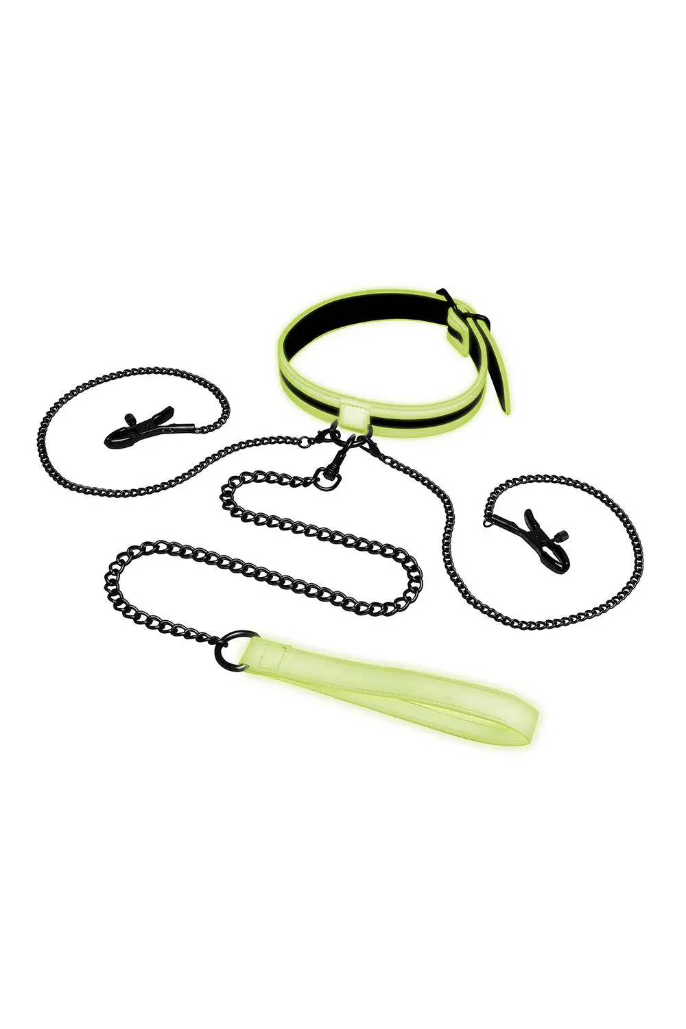 Whipsmart glow in the dark collar with nipple clips and leash lingerie
