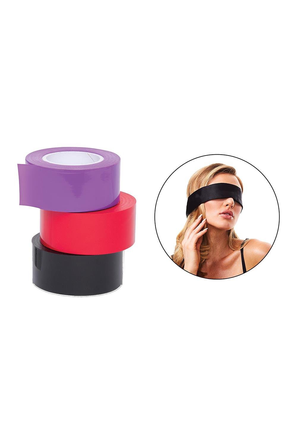 BONDAGE TAPE MET ZIJDENACHTIGE BLINDDOEK – Afbeelding 2 this tape is extremely versatile for all levels of play. Create all kinds of restraints on any part of your lover′s body. The tape is easy to remove with no sticky residue
