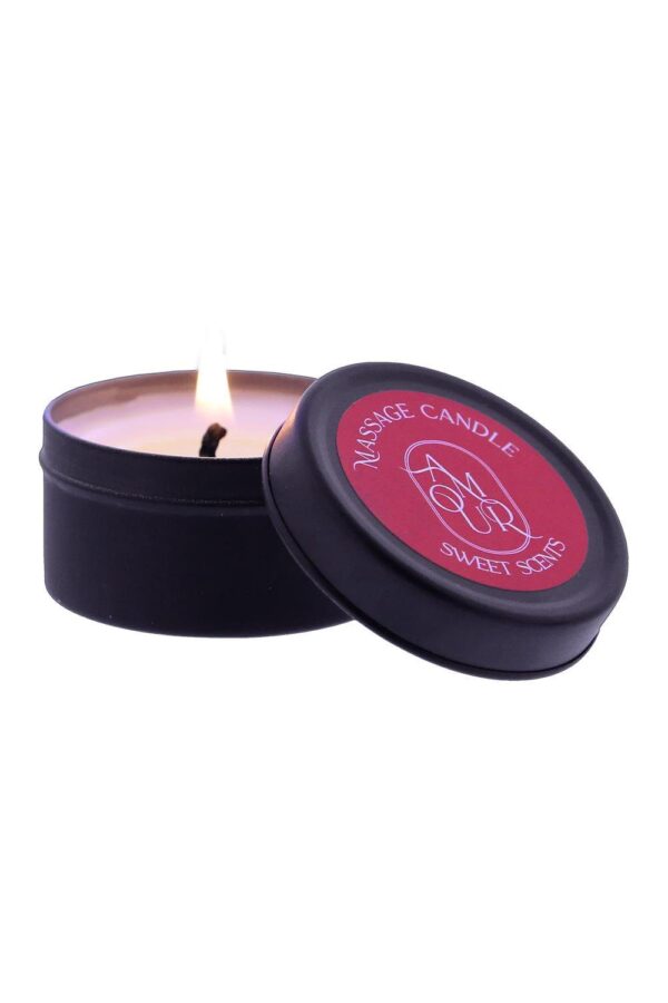 Massage candle Sweet Scents with a sweet fragrance. Burn the candle to make the wax melt and use it as massage oil on your partner for romantic moments. Sweet moments of joy! Discover Amour Sensual Soy Wax Massage Candles  Pure indulgence with an exquisite scent! Experience an unforgettable sensory journey with the exclusive sensual massage candle