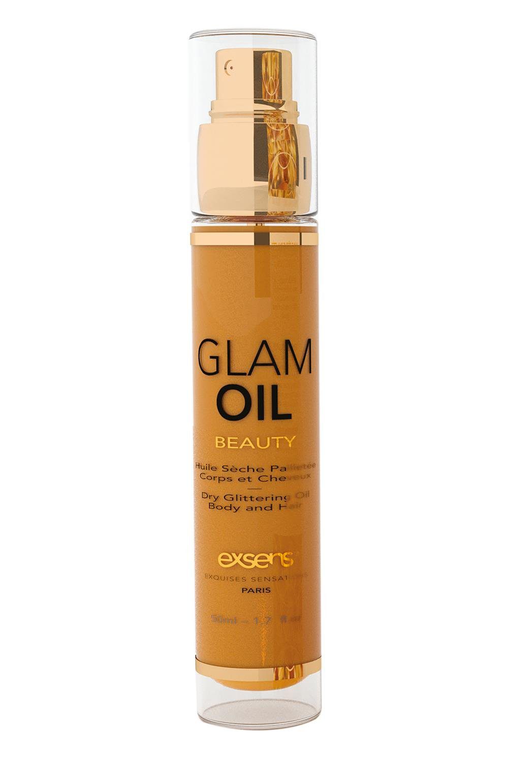 EXSENS GLAM OLIE GLANS & VOEDING – Afbeelding 2 adds a glimmering shine to skin and hair. Illuminate and beautify your skin with a soft golden glow that lasts all nightlong!Sweet almond oilGreat for all skin typesFor body and hairSilky smooth
