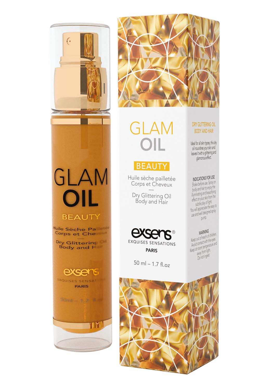 EXSENS GLAM OLIE GLANS & VOEDING – Afbeelding 1 Step into the spotlight! This dry body oil with sweet almond