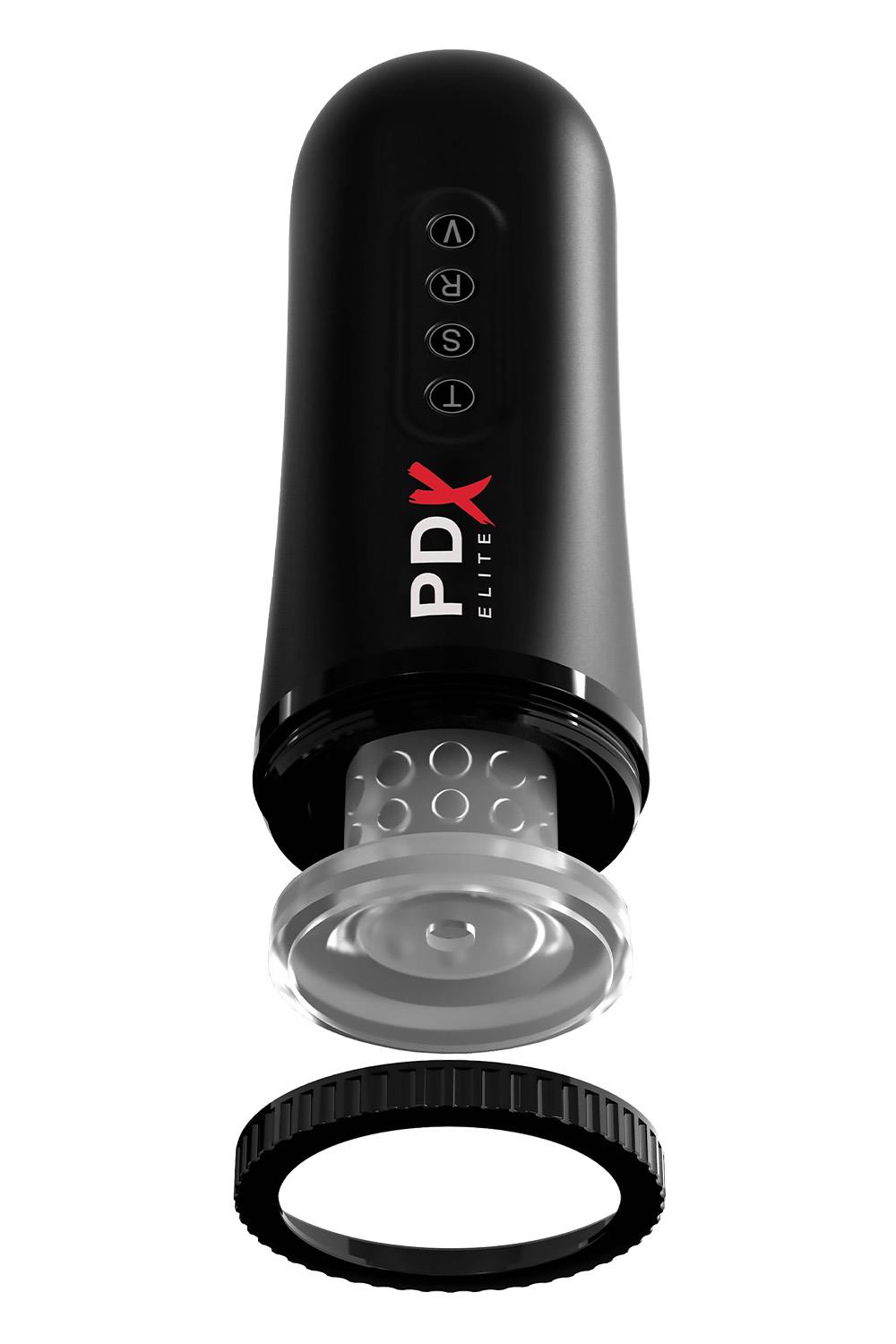 PDX ELITE MOTO BLOWER BLACK – Afbeelding 2 while the super-soft TPR sleeve wraps around every inch. The rechargeable motor offers professional-grade performance with 2 levels of intense stroking speeds