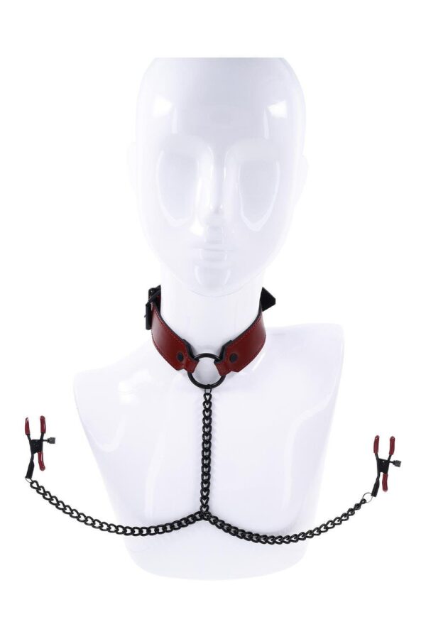 inviting you to explore the boundaries of pleasure. Embrace a world of possibilities as you embark on an intimate journey that′s both elegant and evocative.Adjustable collar fits necks 13″ to 18″ (33 to 45 cm)Two adjustable clamps with rubberized tips for precise tension10.75″ (27