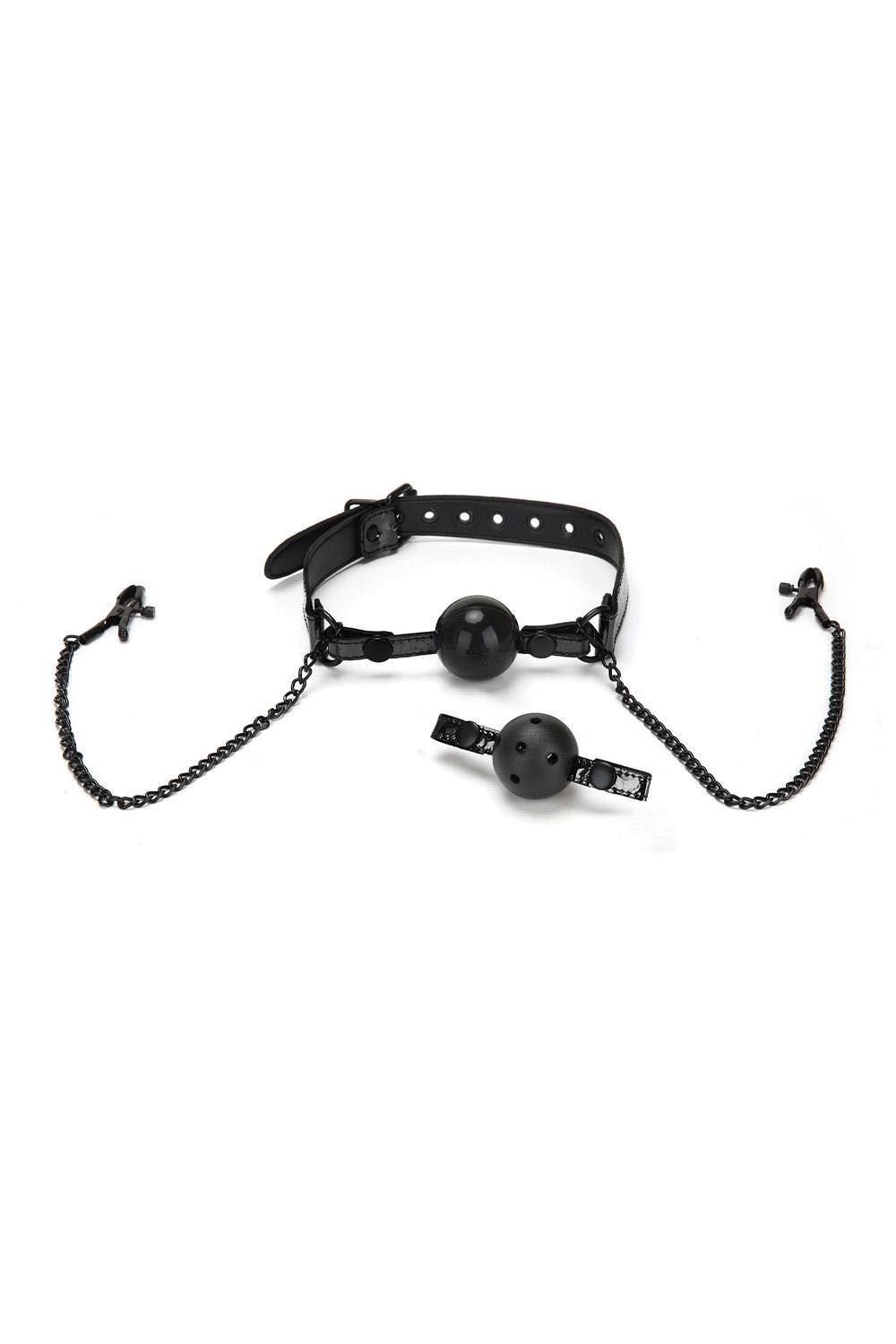 DIAMOND BALL GAG MET TEPELKLEMEN – Afbeelding 1 BDSM
