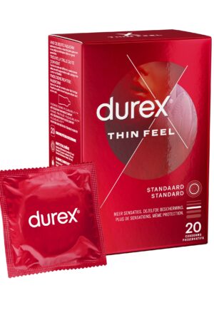 Durex Thin Feel Condooms – 20 stuks De Durex Thin Feel condooms zijn extra dun voor een nog intensere ervaring. Bevat een standaard glijmiddel op basis van siliconen en ze hebben een neutrale smaak en geur.
