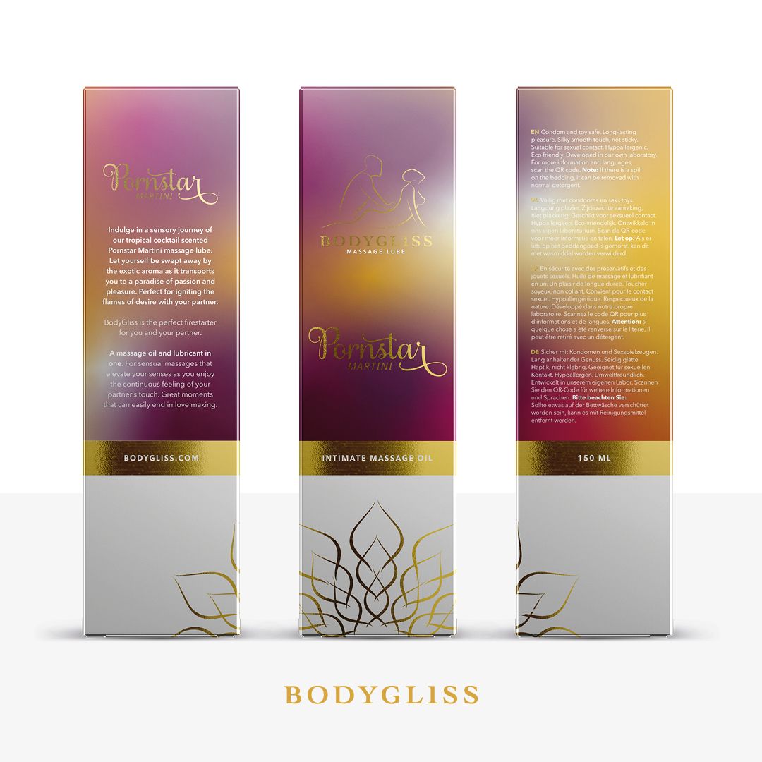 BODYGLISS MASSAGE OLIE EN GLIJMIDDEL IN 1 PORNSTAR MARTINI – Afbeelding 4 De producten uit de Massage Collection van BodyGliss zijn ook te gebruiken als glijmiddel en voorzien van een formule op siliconen basis voor een langdurige