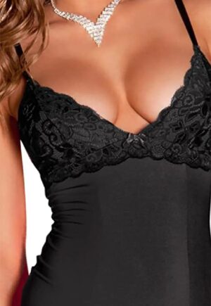 2pc hollywood chemise & g-string set zwart, s/m